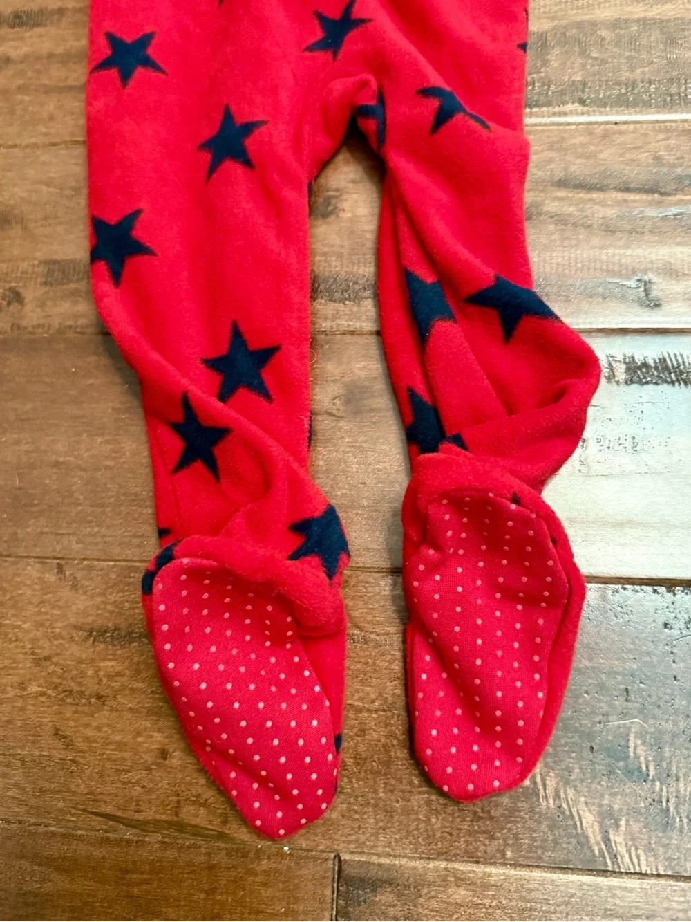 Primary Red Footed One-Piece with Navy Star Print